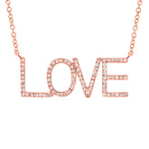 0.21ct 14k Rose Gold Diamond "Love" Necklace